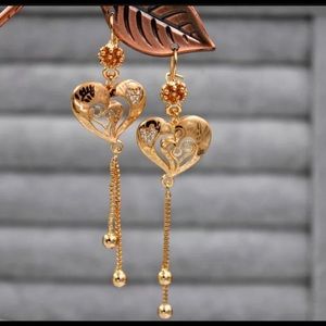 New 18K Gold Filled -2.6'' Hollow Heart Geometric Laser Carved Topaz Earrings DS